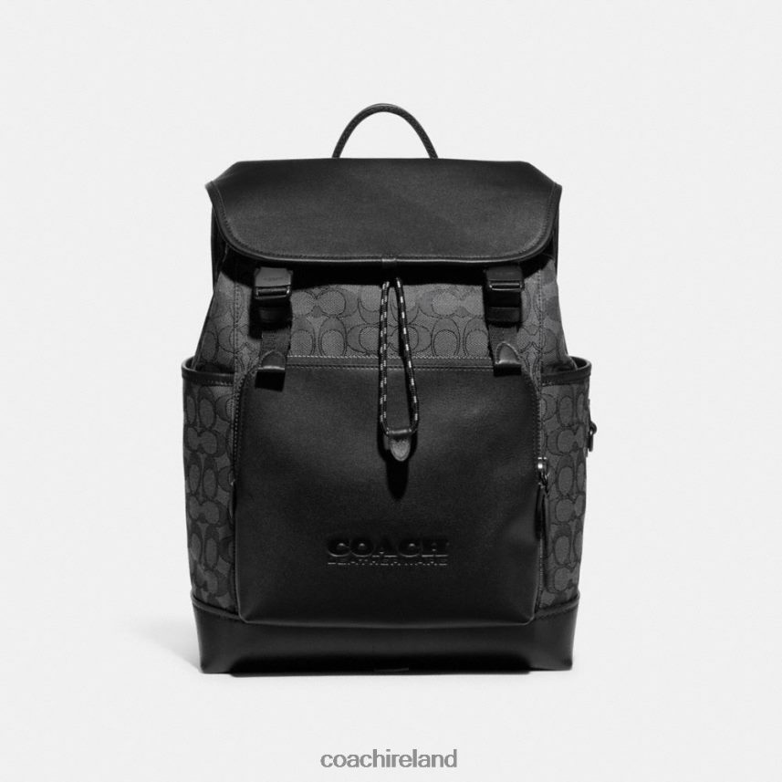 Coach Men LEAGUE FLAP BACKPACK IN SIGNATURE JACQUARD Charcoal/Black 80N2R2684