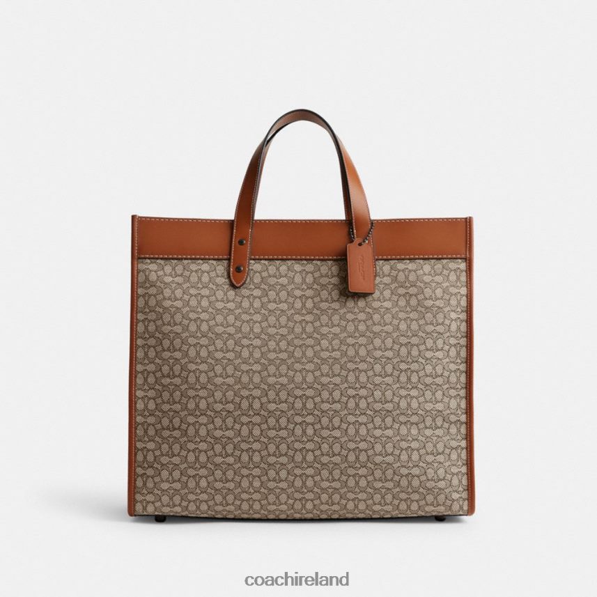 Coach Men FIELD TOTE 40 IN MICRO SIGNATURE JACQUARD Cocoa/Burnished Amber 80N2R2636