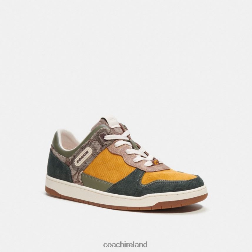 Coach Men C201 SNEAKER IN MIXED SIGNATURE FABRIC Oak/Buttercup/Amazon Green 80N2R2746
