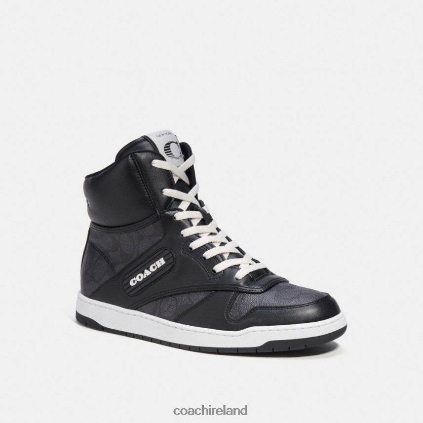 Coach Men C202 HIGH TOP SNEAKER IN SIGNATURE CANVAS CHARCOAL/BLACK 80N2R2741