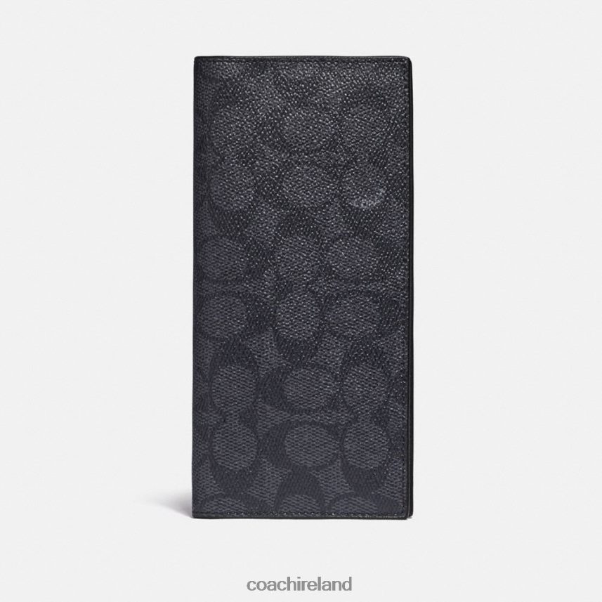 Coach Men BREAST POCKET WALLET IN SIGNATURE CANVAS Charcoal/Black 80N2R2695