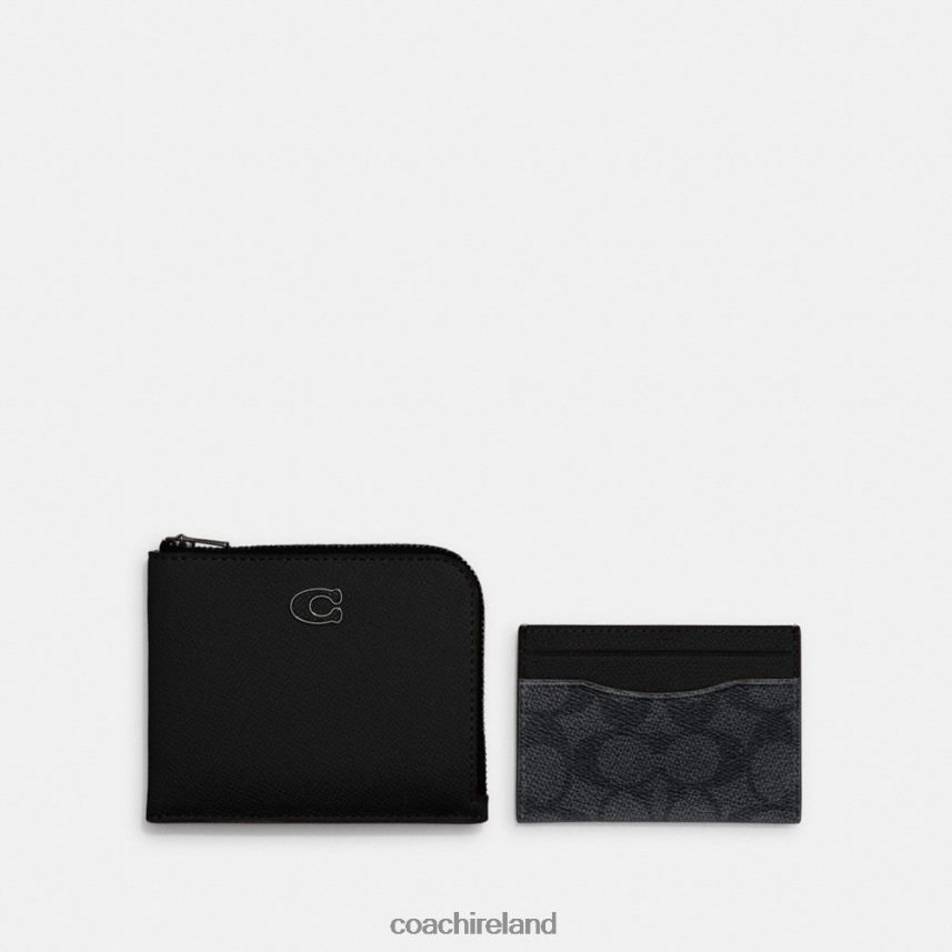 Coach Men 3-IN-1 L-ZIP WALLET WITH SIGNATURE CANVAS BLACK/CHARCOAL 80N2R2711