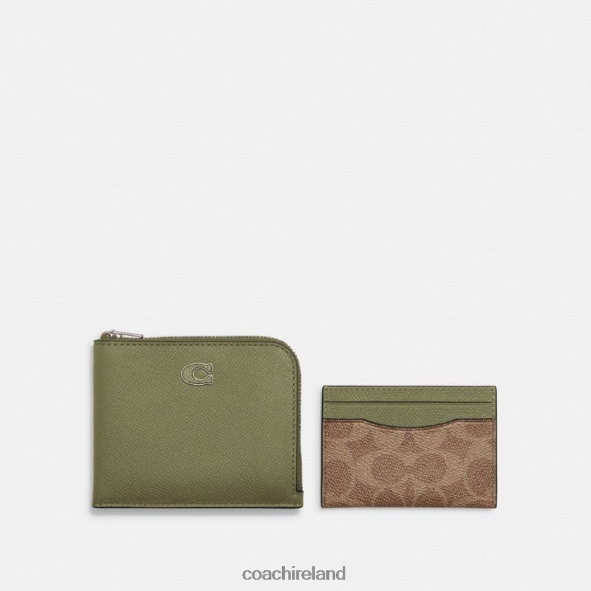 Coach Men 3-IN-1 L-ZIP WALLET WITH SIGNATURE CANVAS MOSS 80N2R2702