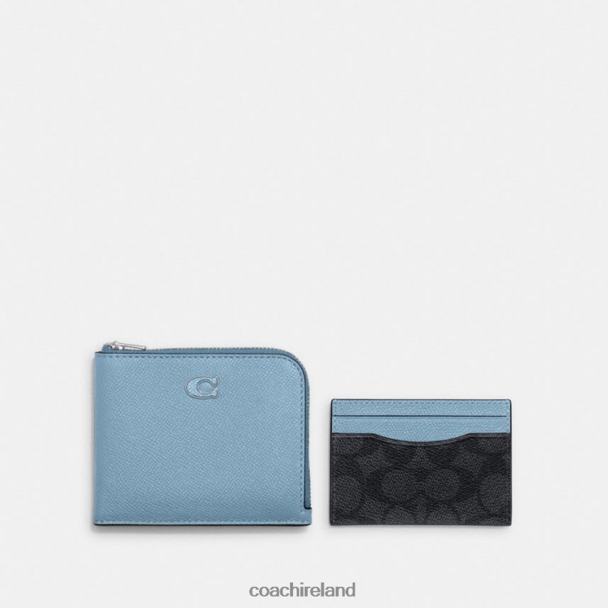 Coach Men 3-IN-1 L-ZIP WALLET WITH SIGNATURE CANVAS Pool/Charcoal 80N2R2715