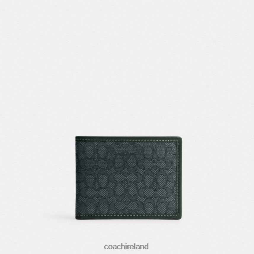 Coach Men SLIM BILLFOLD WALLET IN MICRO SIGNATURE JACQUARD Amazon Green 80N2R2708