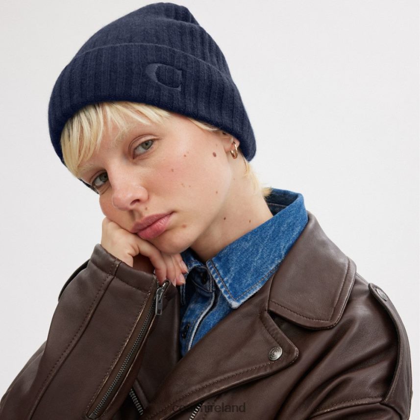 Coach Women CASHMERE BEANIE NAVY 80N2R2567