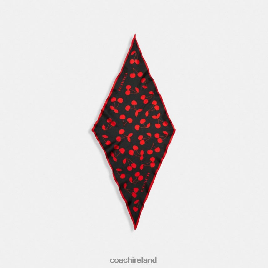 Coach Women CHERRY PRINT SILK DIAMOND SCARF BLACK/RED 80N2R2598
