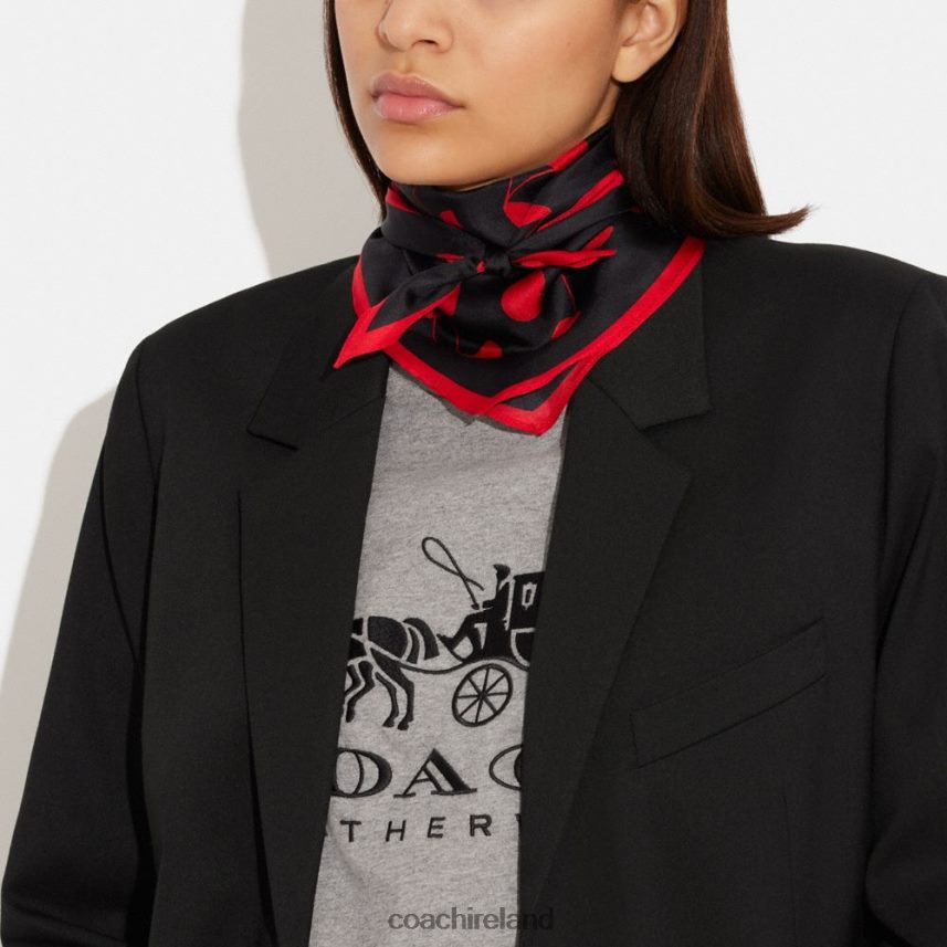 Coach Women CHERRY PRINT SILK DIAMOND SCARF BLACK/RED 80N2R2598