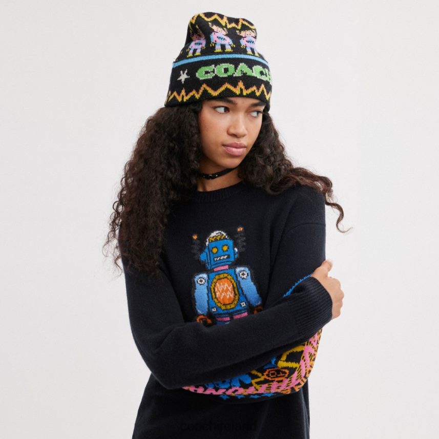 Coach Women COSMIC PRINT BEANIE Black Multicolor 80N2R2548