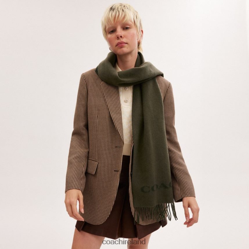 Coach Women HORSE AND CARRIAGE CASHMERE MUFFLER Army Green 80N2R2577