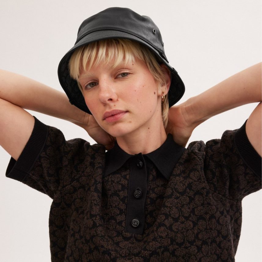 Coach Women LEATHERBUCKET HAT Black 80N2R2586