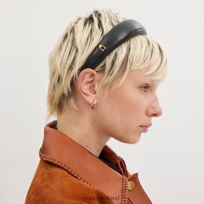Coach Women LEATHER HEADBAND Black 80N2R2589