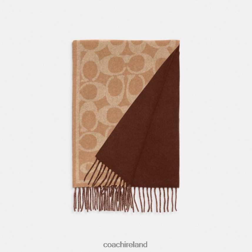 Coach Women REVERSIBLE SIGNATURE CASHMERE MUFFLER Camel 80N2R2553