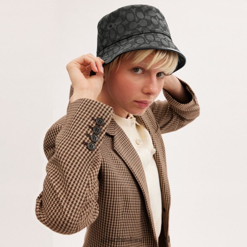 Coach Women SIGNATURE JACQUARD BUCKET HAT CHARCOAL 80N2R2605
