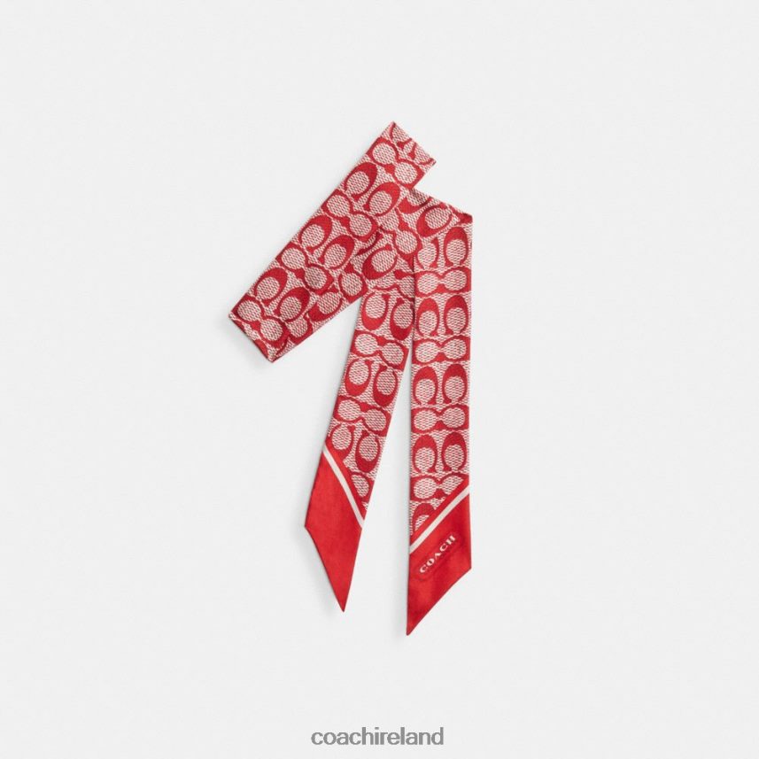 Coach Women VINTAGE SIGNATURE PRINT SILK SKINNY SCARF Sport Red 80N2R2546