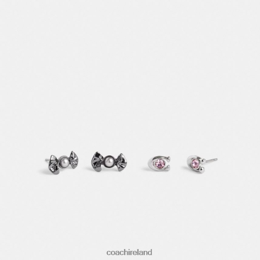 Coach Women CANDY AND BOW STUD EARRINGS SET Hematite Multi 80N2R2538