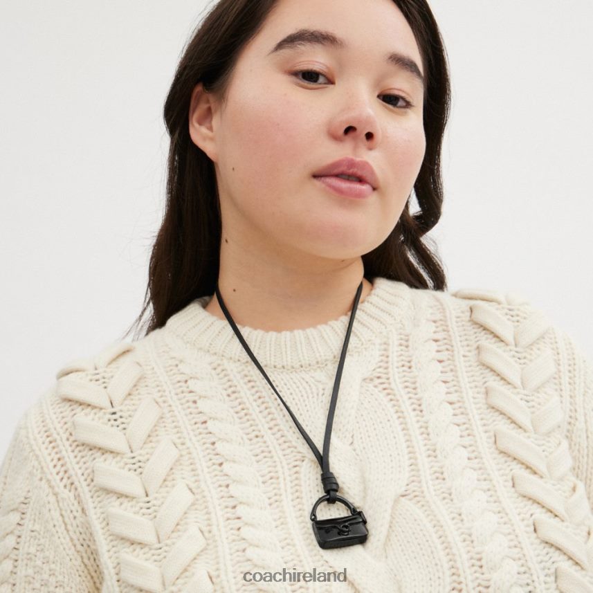 Coach Women HANDBAG LEATHER NECKLACE Black 80N2R2536