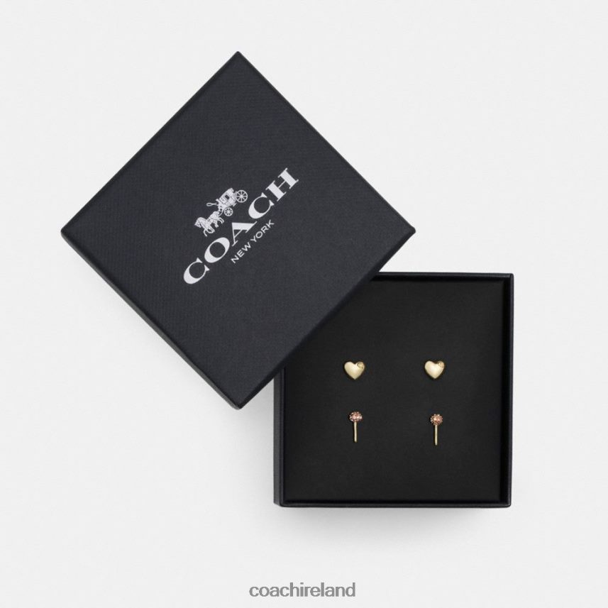 Coach Women HEART AND LOLLIPOP STUD EARRINGS SET GOLD/MULTICOLOR 80N2R2539