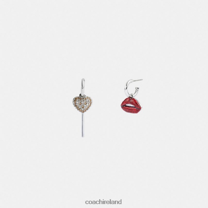 Coach Women LOLLIPOP AND LIPS MISMATCH EARRINGS Silver/Multi 80N2R2532