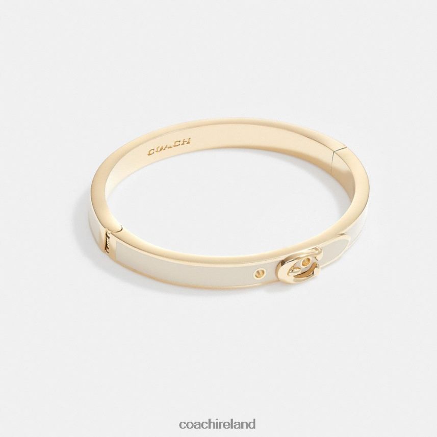 Coach Women SIGNATURE THIN BUCKLE BANGLE GOLD/CHALK 80N2R2540