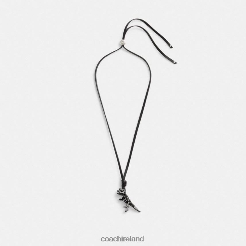 Coach Women SKELETAL REXY LEATHER NECKLACE Black 80N2R2535