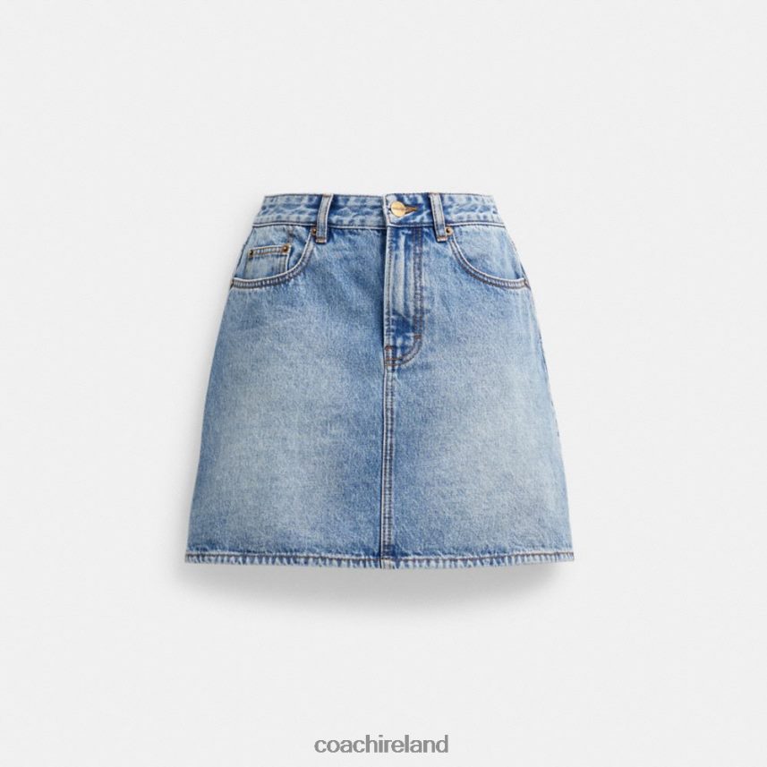 Coach Women HIGH WAISTED DENIM MINI SKIRT LIGHT BLUE 80N2R2504