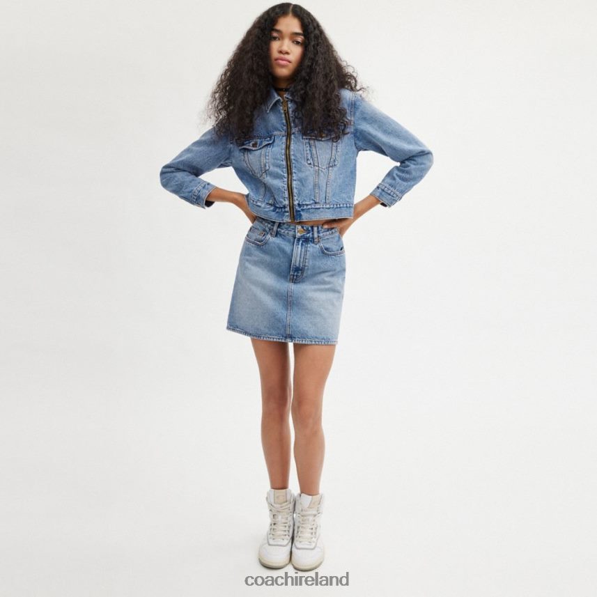 Coach Women HIGH WAISTED DENIM MINI SKIRT LIGHT BLUE 80N2R2504