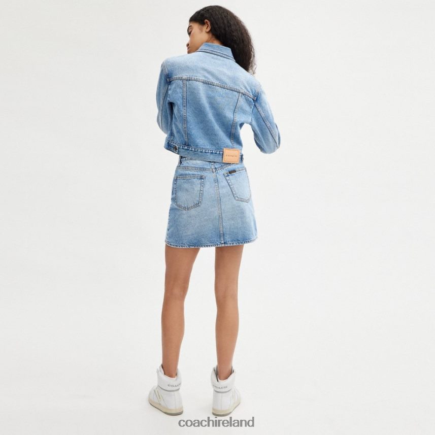 Coach Women HIGH WAISTED DENIM MINI SKIRT LIGHT BLUE 80N2R2504