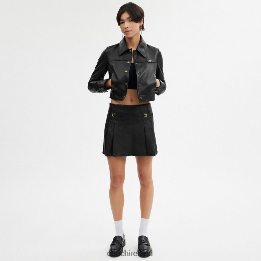 Coach Women LEATHER MINI SKIRT Black 80N2R2502