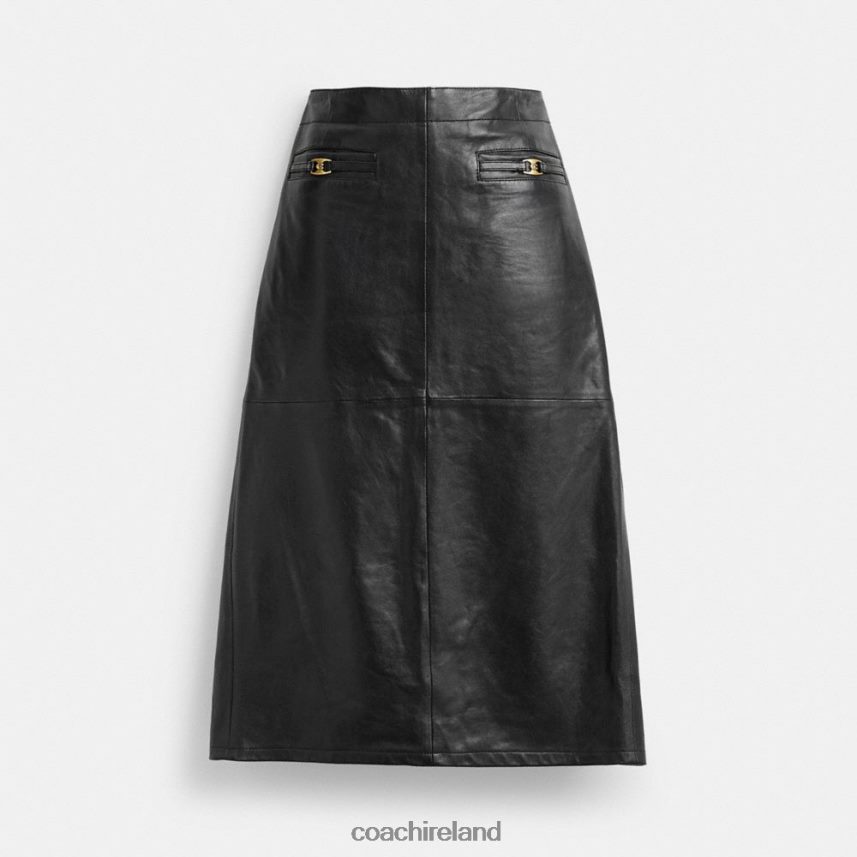 Coach Women LONG LEATHER SKIRT Black 80N2R2509