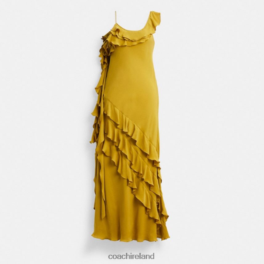 Coach Women BIAS DRESS WITH RUFFLE NECKLINE Dark Yellow 80N2R2520
