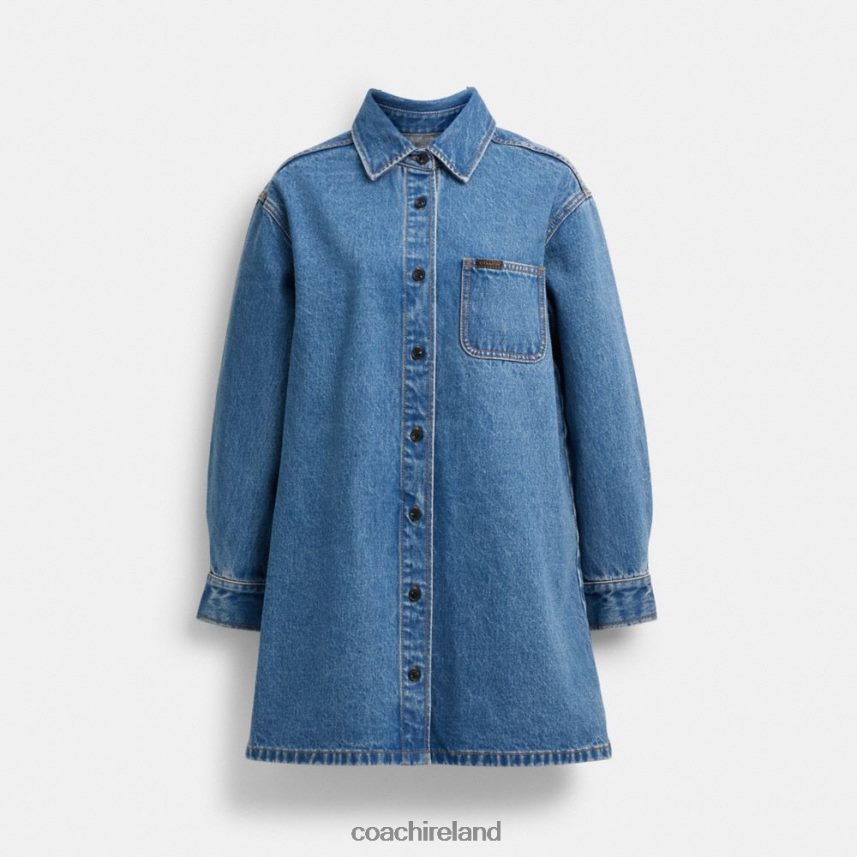 Coach Women DENIM SHIRT DRESS Indigo Blue 80N2R2521