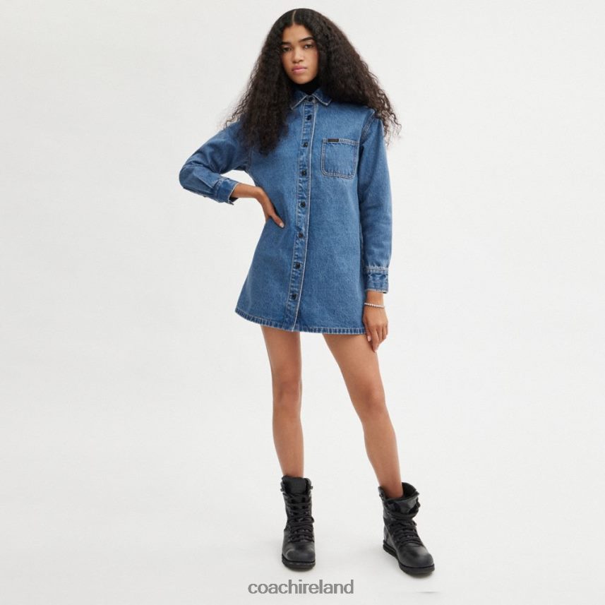 Coach Women DENIM SHIRT DRESS Indigo Blue 80N2R2521