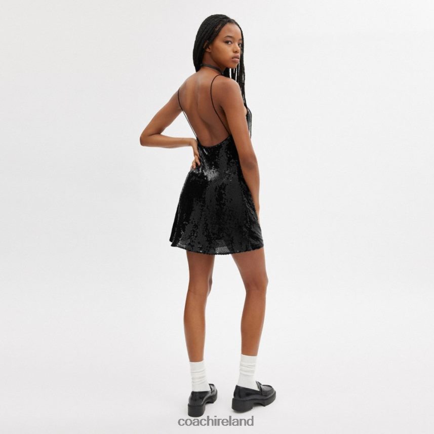 Coach Women SEQUIN SHORT CAMI DRESS Black 80N2R2515