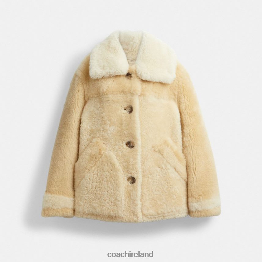 Coach Women ALL OVER COLORBLOCK SHEARLING COAT IVORY MULTI 80N2R2442
