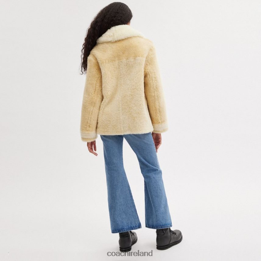 Coach Women ALL OVER COLORBLOCK SHEARLING COAT IVORY MULTI 80N2R2442