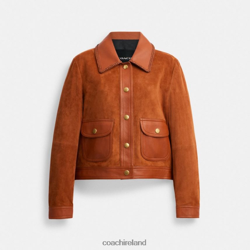 Coach Women BRAIDED SUEDE JACKET Burnished Amber 80N2R2457