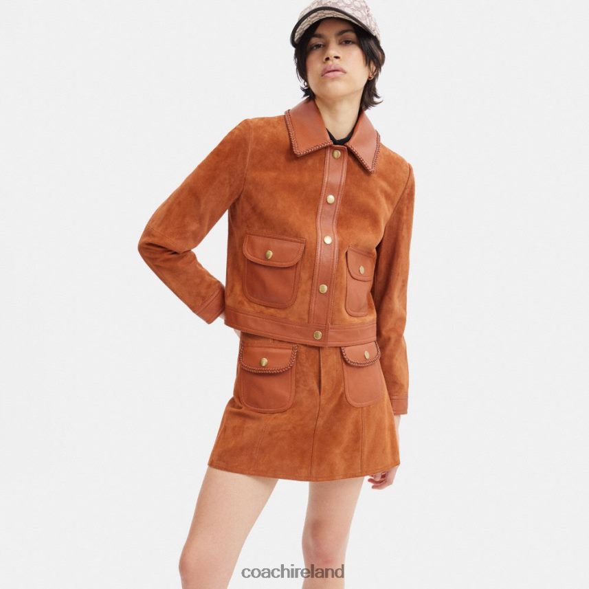 Coach Women BRAIDED SUEDE JACKET Burnished Amber 80N2R2457