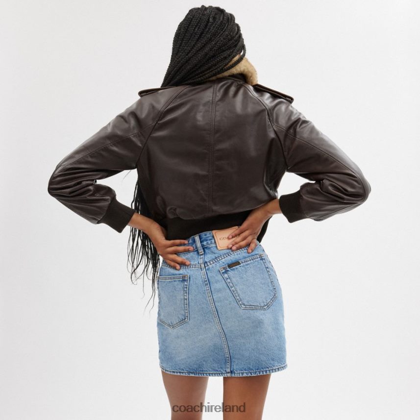 Coach Women CROPPED LEATHER JACKET Brown 80N2R2435