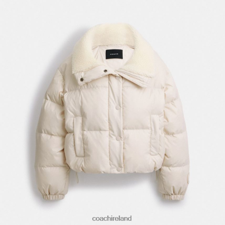 Coach Women CROPPED PUFFER WITH SHERPA Ivory 80N2R2439