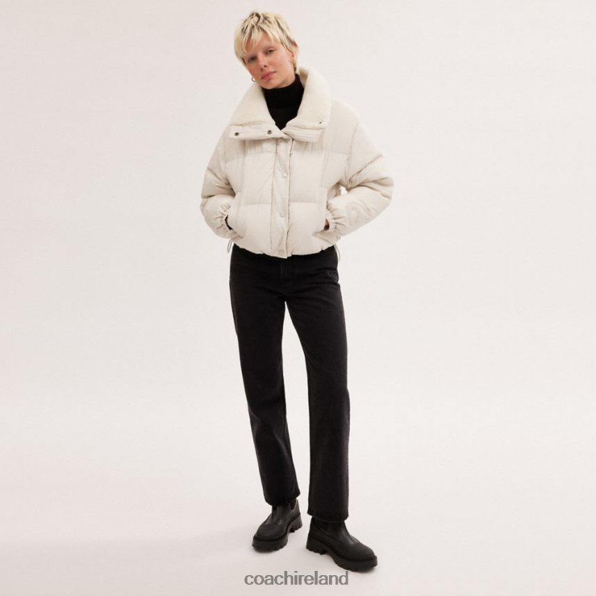 Coach Women CROPPED PUFFER WITH SHERPA Ivory 80N2R2439