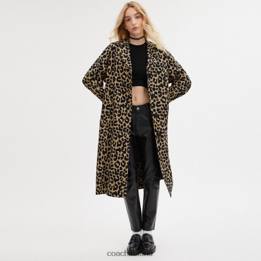 Coach Women LEOPARD OVERSIZED TRENCH COAT Leopard 80N2R2437