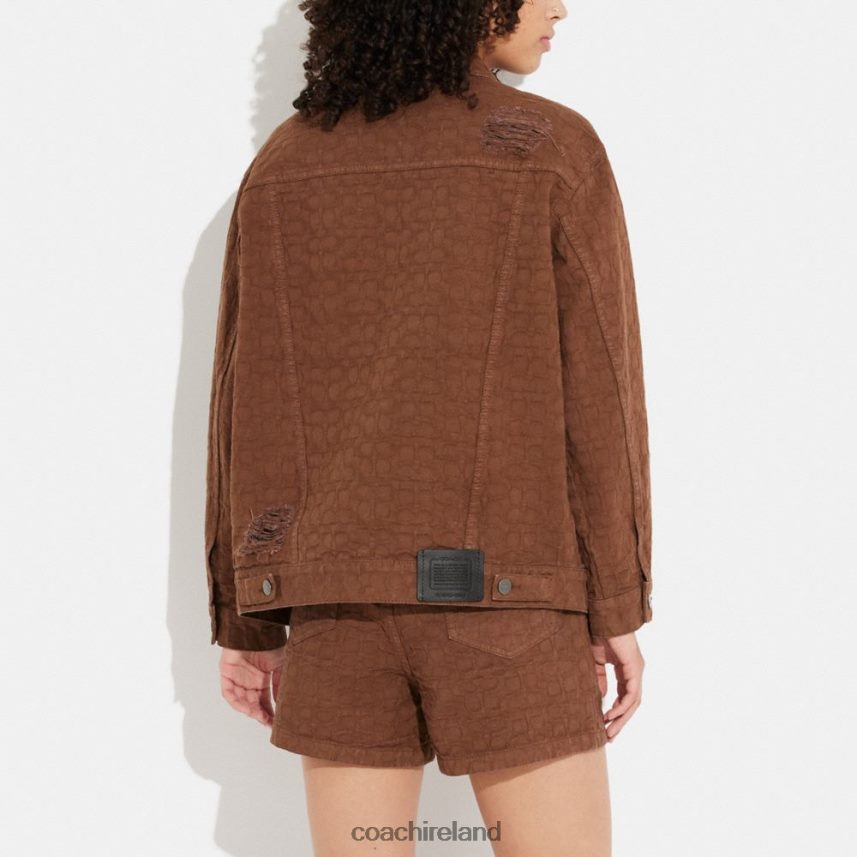 Coach Women SIGNATURE JACQUARD DENIM JACKET Brown Signature 80N2R2464
