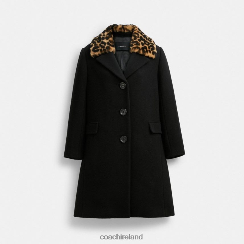 Coach Women WOOL COAT WITH SHEARLING COLLAR Black 80N2R2449