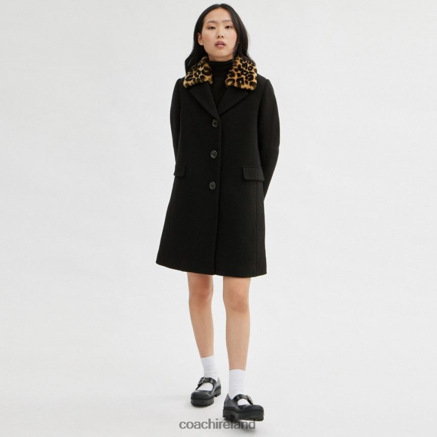 Coach Women WOOL COAT WITH SHEARLING COLLAR Black 80N2R2449