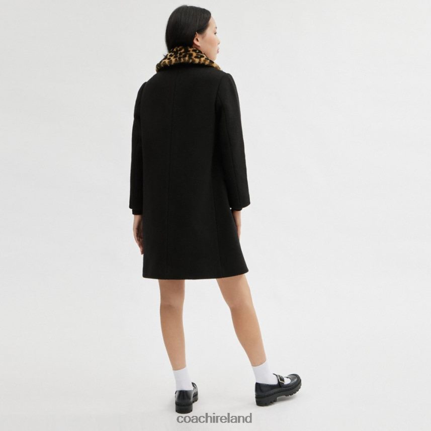Coach Women WOOL COAT WITH SHEARLING COLLAR Black 80N2R2449