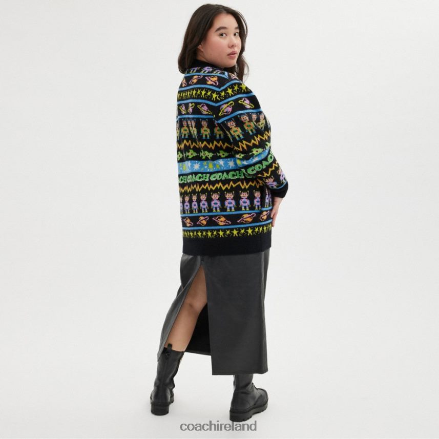 Coach Women COSMIC COACH CARDIGAN Black Multi. 80N2R2476