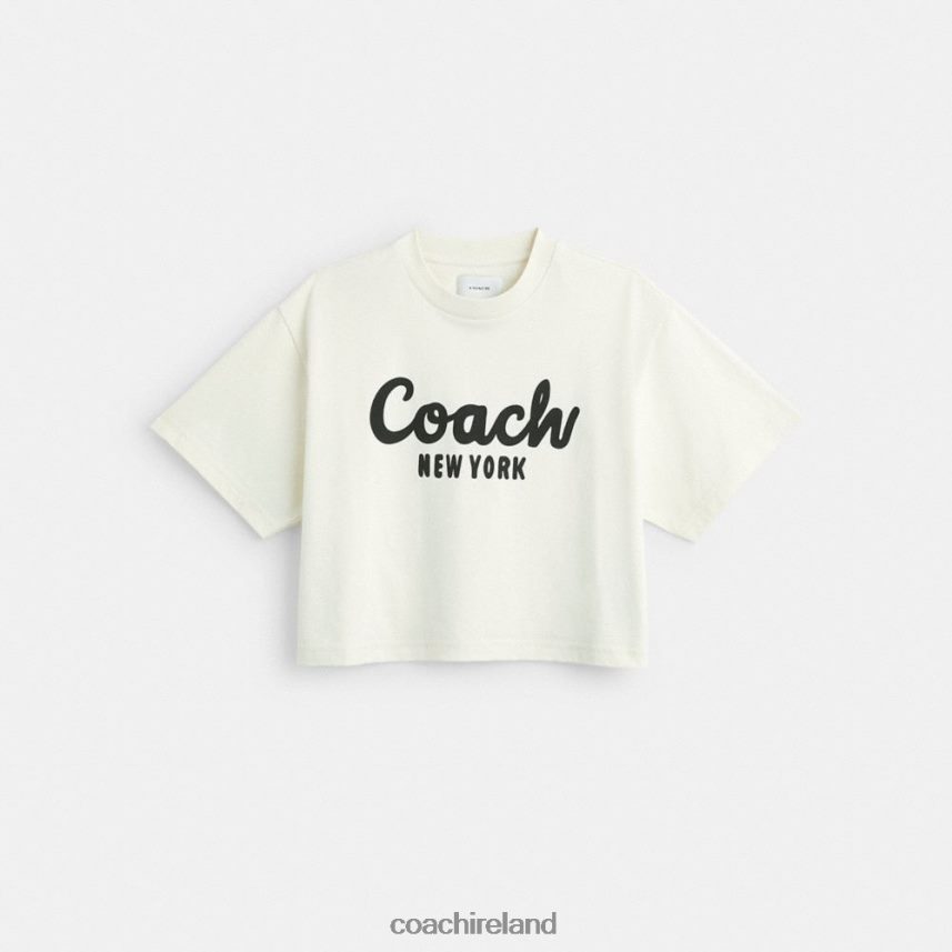 Coach Women CURSIVE SIGNATURE CROPPED T-SHIRT Cream. 80N2R2473