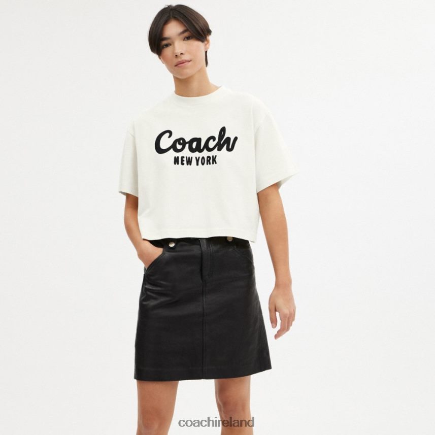 Coach Women CURSIVE SIGNATURE CROPPED T-SHIRT Cream. 80N2R2473