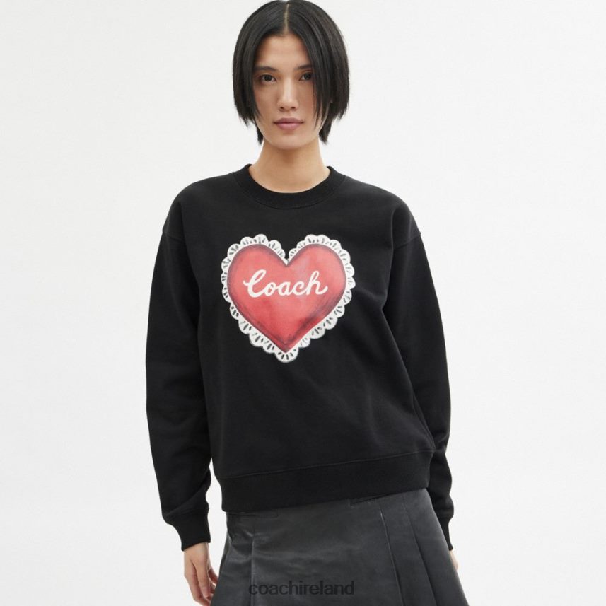 Coach Women HEART CREWNECK SWEATER Black 80N2R2471